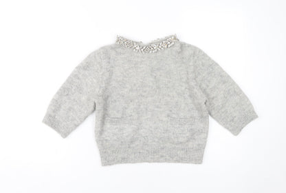 Zara Women Grey Jumper, Size S, Embroidered Accent