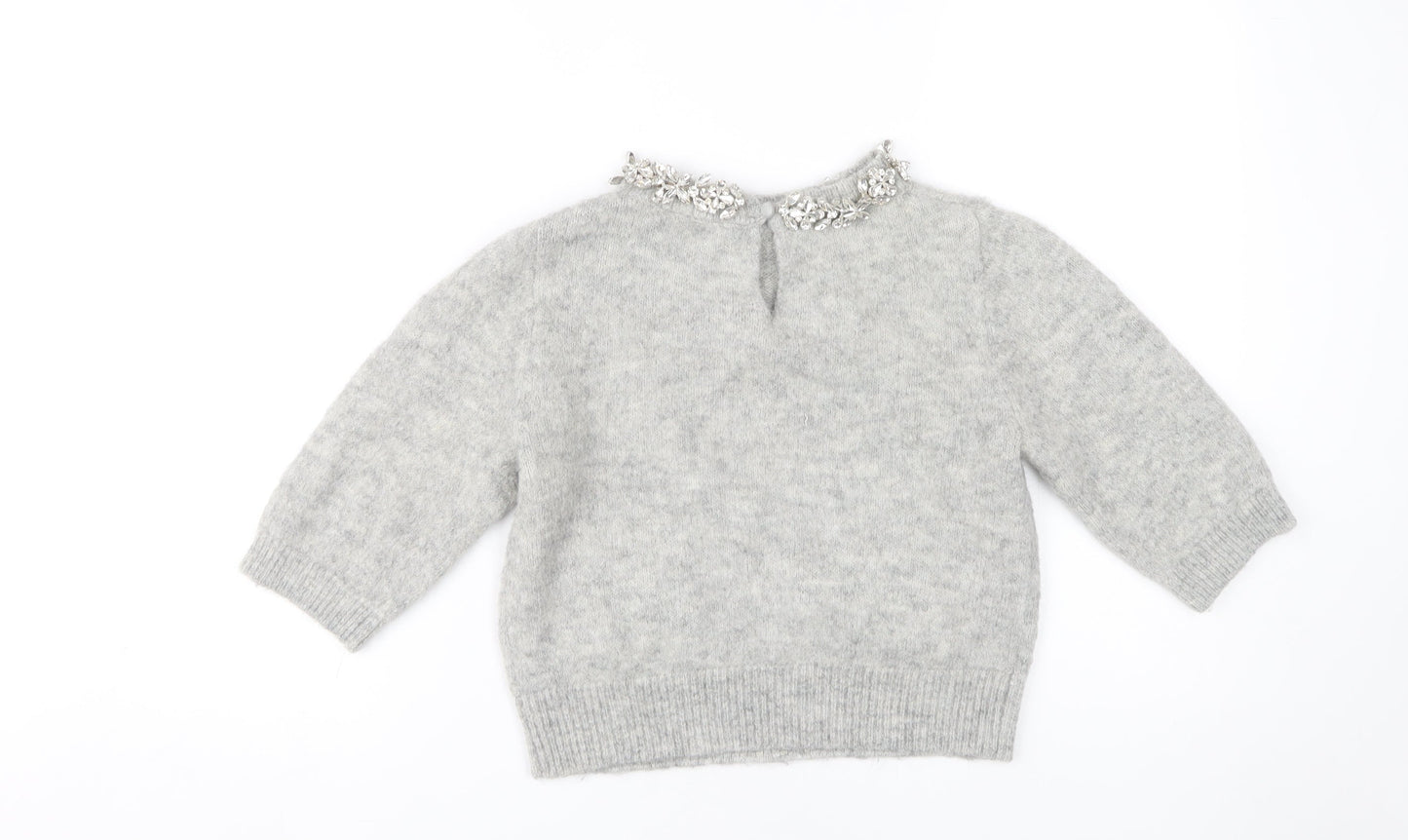Zara Women Grey Jumper, Size S, Embroidered Accent
