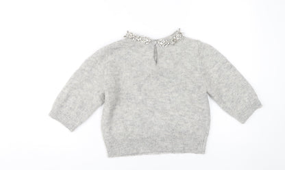 Zara Women Grey Jumper, Size S, Embroidered Accent