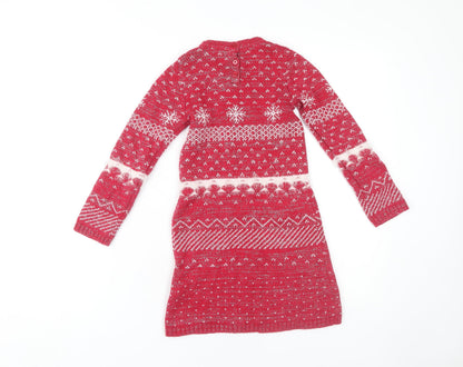 Marks and Spencer Girls' Red Fair Isle Christmas Dress 6-7 Years