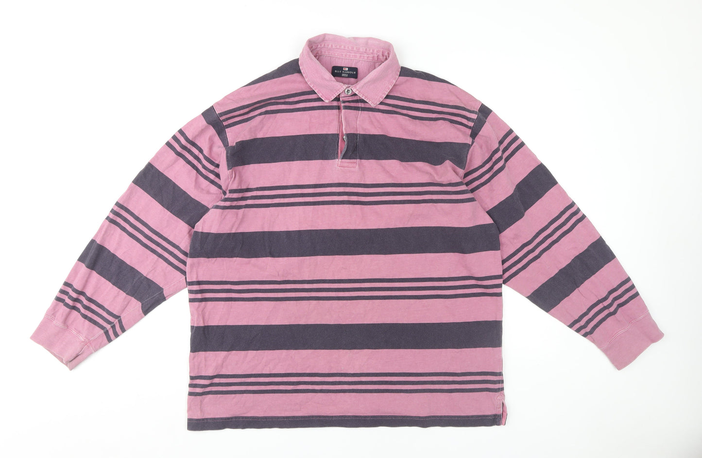 Marks and Spencer Men's Pink Striped Cotton Polo L