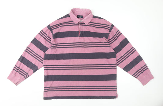 Marks and Spencer Men's Pink Striped Cotton Polo L