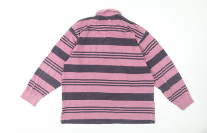 Marks and Spencer Men's Pink Striped Cotton Polo L