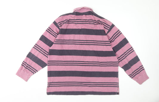 Marks and Spencer Men's Pink Striped Cotton Polo L