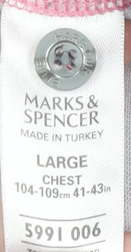 Marks and Spencer Men's Pink Striped Cotton Polo L