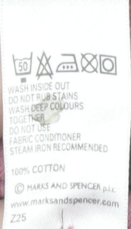 Marks and Spencer Men's Pink Striped Cotton Polo L