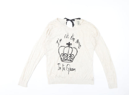 Womens UK Size M Bershka White Pullover Jumper