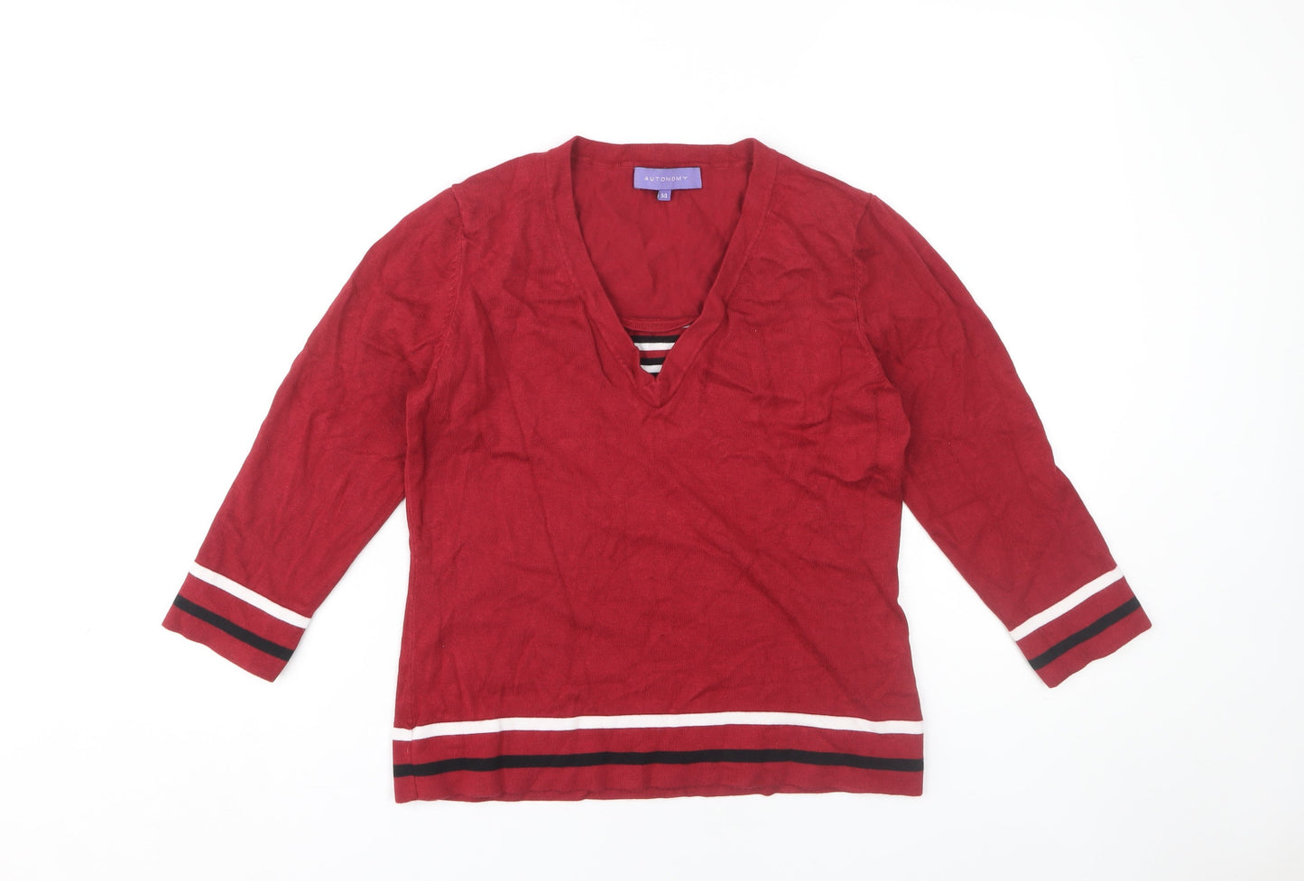 Autonomy Women's Red V-Neck Pullover Jumper Size 14