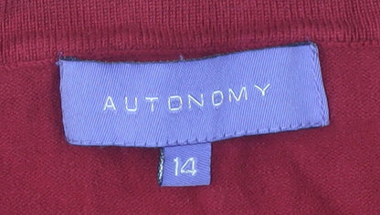 Autonomy Women's Red V-Neck Pullover Jumper Size 14