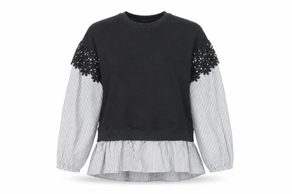 River Island Women's Black Striped Pullover Sweatshirt S