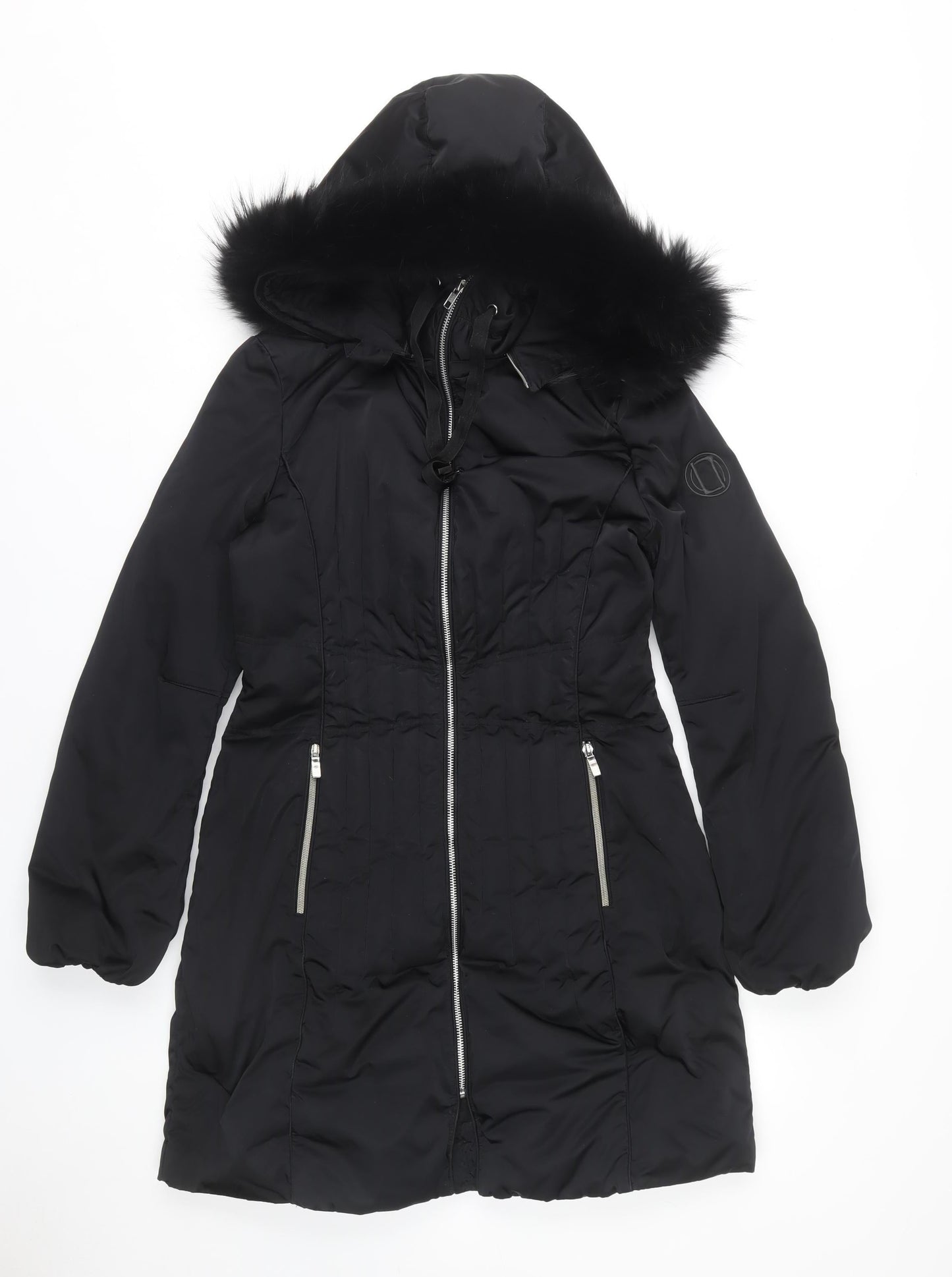 Laurèl Women's Black Puffer Jacket Size 8 Fur Trim