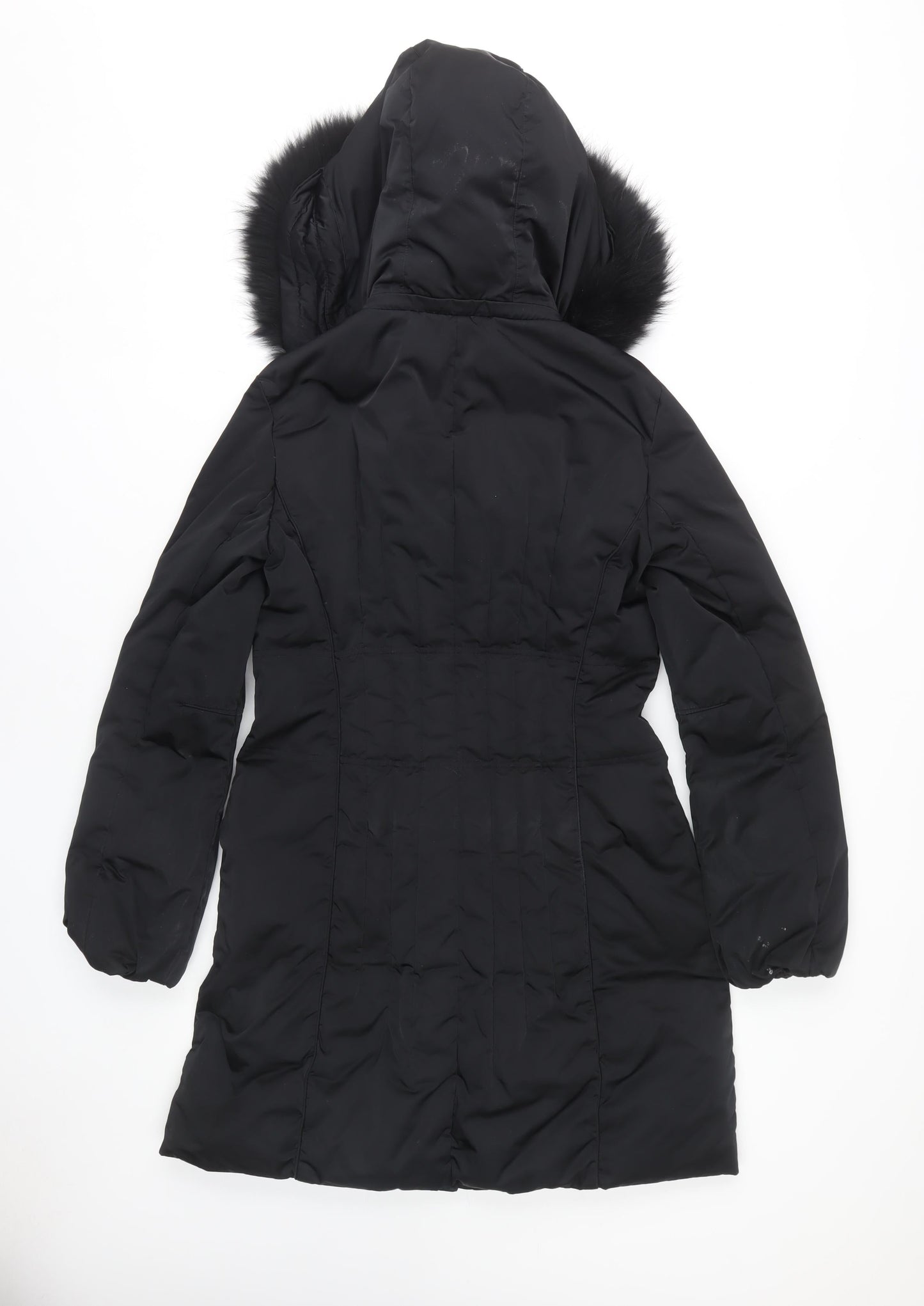 Laurèl Women's Black Puffer Jacket Size 8 Fur Trim