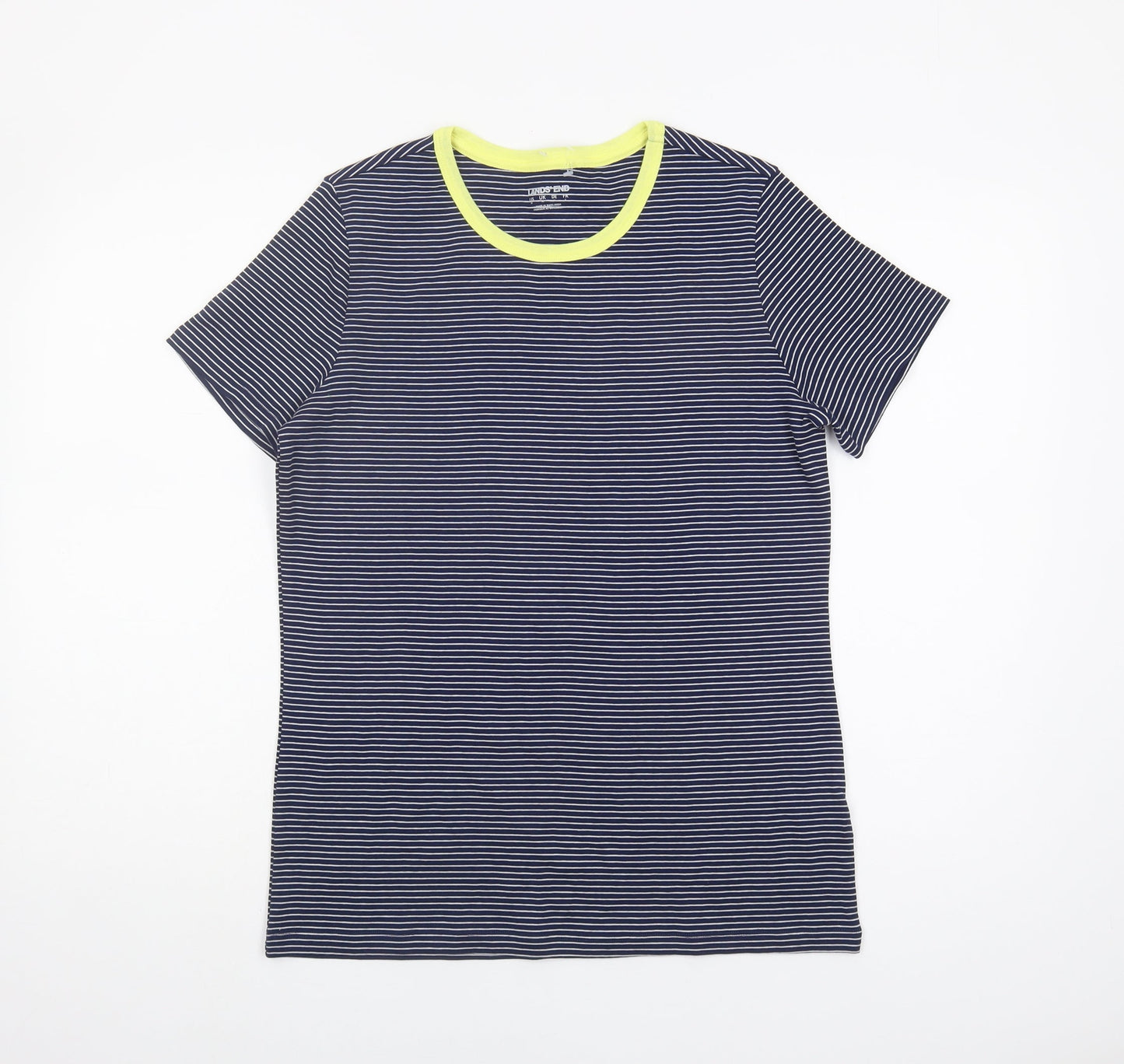 Lands' End Women's Blue Striped T-Shirt, M, Short Sleeve