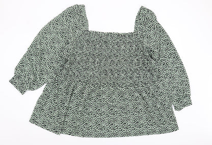 Simply Be Women's Green Black Blouse Size 28 Balloon Sleeve