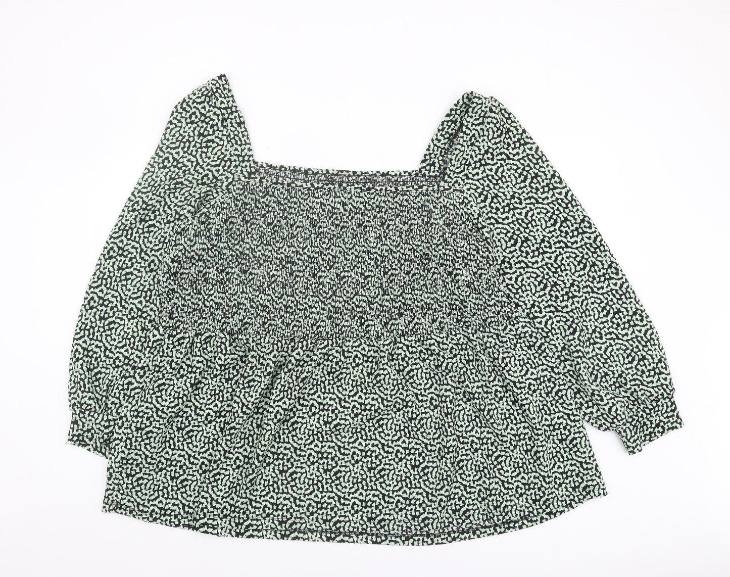 Simply Be Women's Green Black Blouse Size 28 Balloon Sleeve