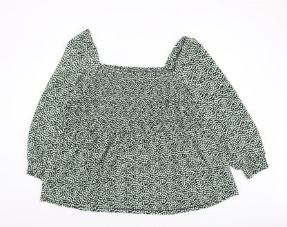 Simply Be Women's Green Black Blouse Size 28 Balloon Sleeve