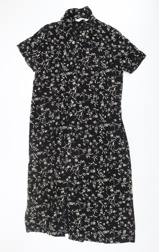 Dorothy Perkins Women's Black Floral Shirt Dress Size 18