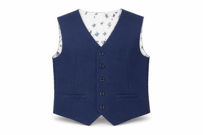 Front view of Monsoon boys’ blue suit waistcoat 6 years
