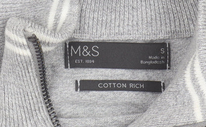 Marks and Spencer Men's Grey Full Zip Jumper, Size S