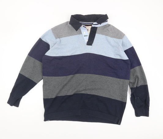 Marks and Spencer Men's Blue Striped Pullover Jumper L