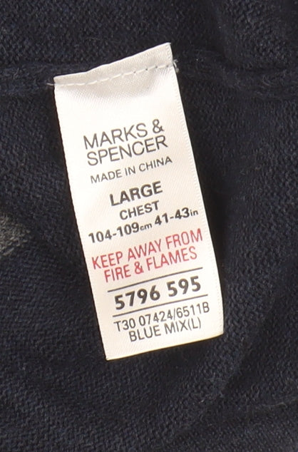 Marks and Spencer Men's Blue Striped Pullover Jumper L