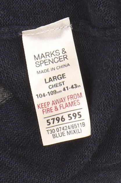 Marks and Spencer Men's Blue Striped Pullover Jumper L
