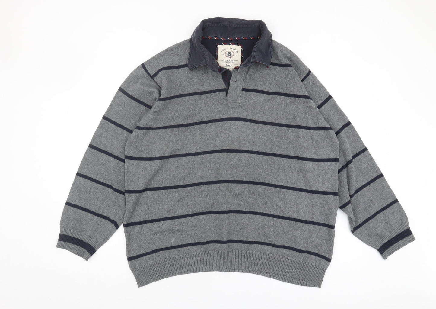 Marks & Spencer Men's Grey Striped Pullover Jumper L