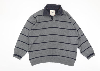 Marks & Spencer Men's Grey Striped Pullover Jumper L