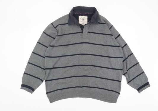 Marks & Spencer Men's Grey Striped Pullover Jumper L
