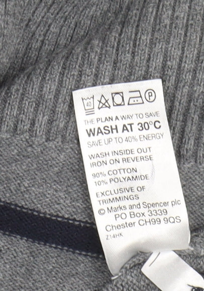 Marks & Spencer Men's Grey Striped Pullover Jumper L