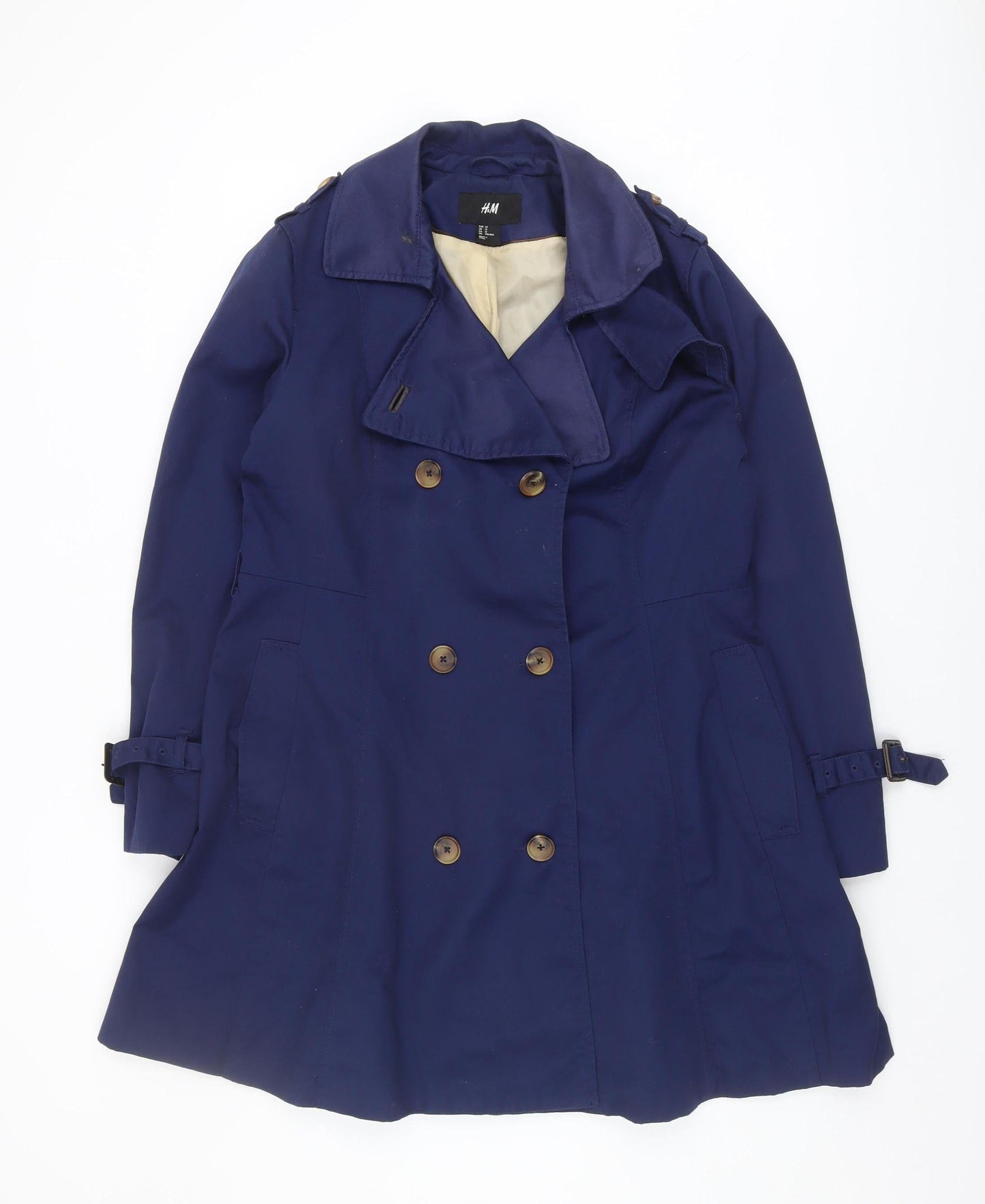 Womens UK Size 14 H&M Blue Trench Coat