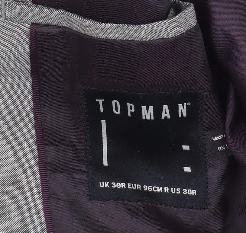 Mens UK Size 38 Topman Regular Grey Suit Jacket