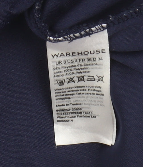 Warehouse Women's Blue Sleeveless Lace Dress Size 8