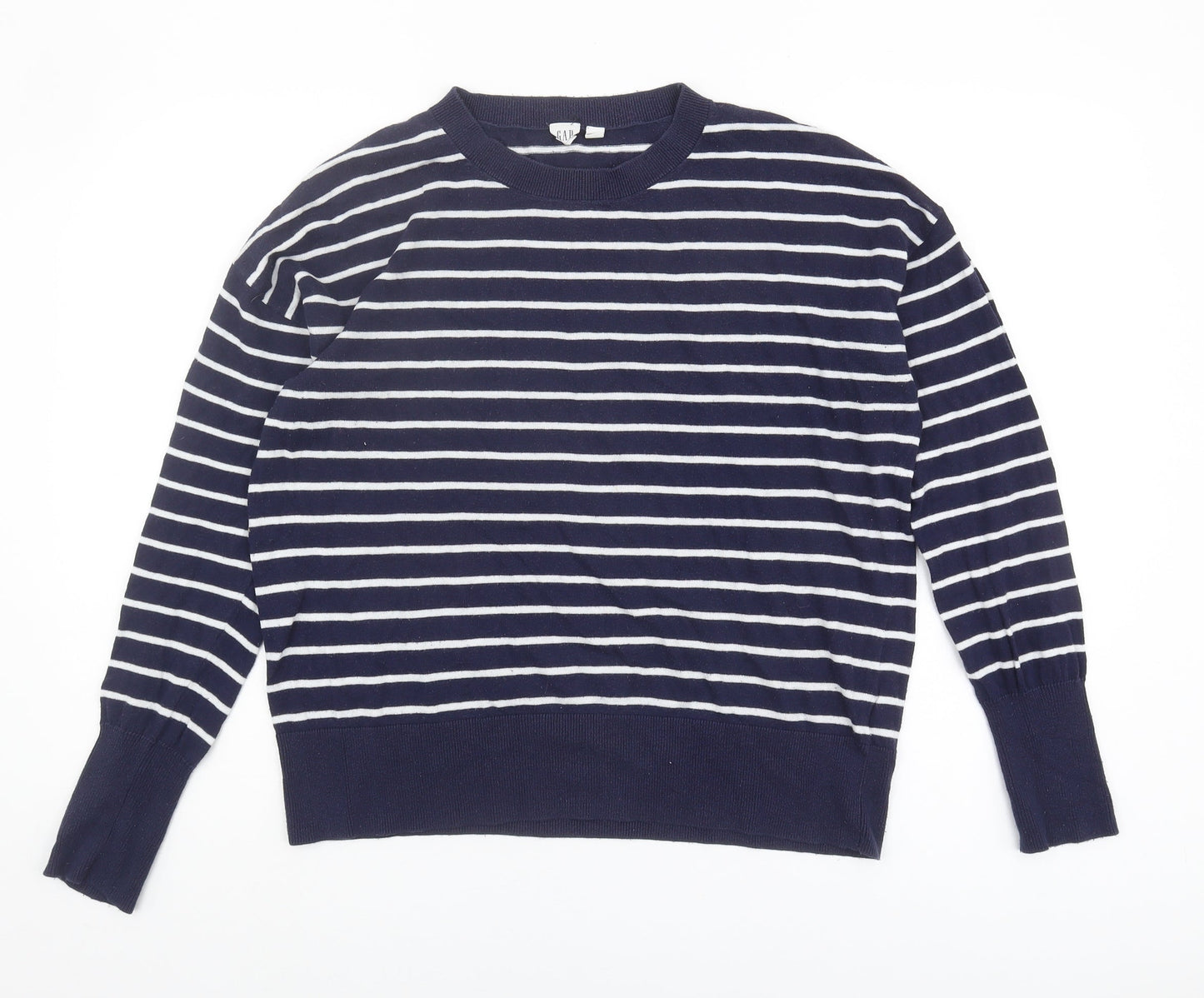 Gap Women's Blue Striped Pullover Jumper, Size L