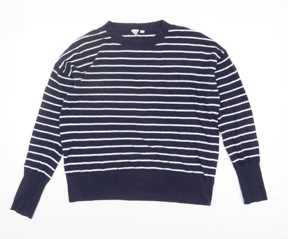 Gap Women's Blue Striped Pullover Jumper, Size L