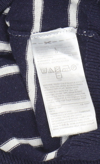 Gap Women's Blue Striped Pullover Jumper, Size L