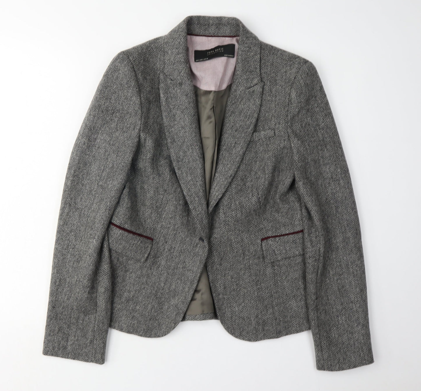 Zara Women's Grey Wool Blazer, Size 10, Lined, Autumn