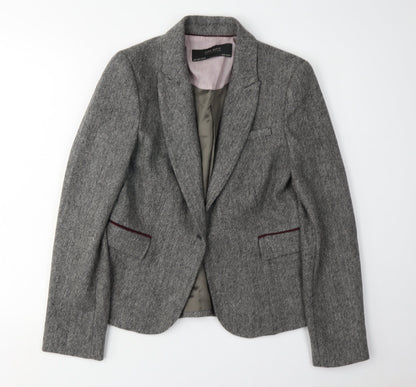 Zara Women's Grey Wool Blazer, Size 10, Lined, Autumn