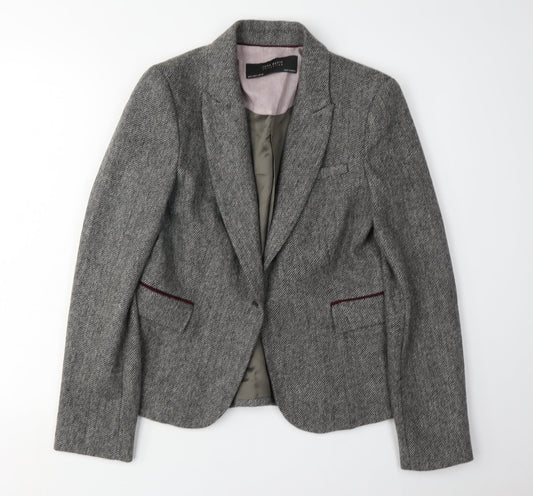 Zara Women's Grey Wool Blazer, Size 10, Lined, Autumn