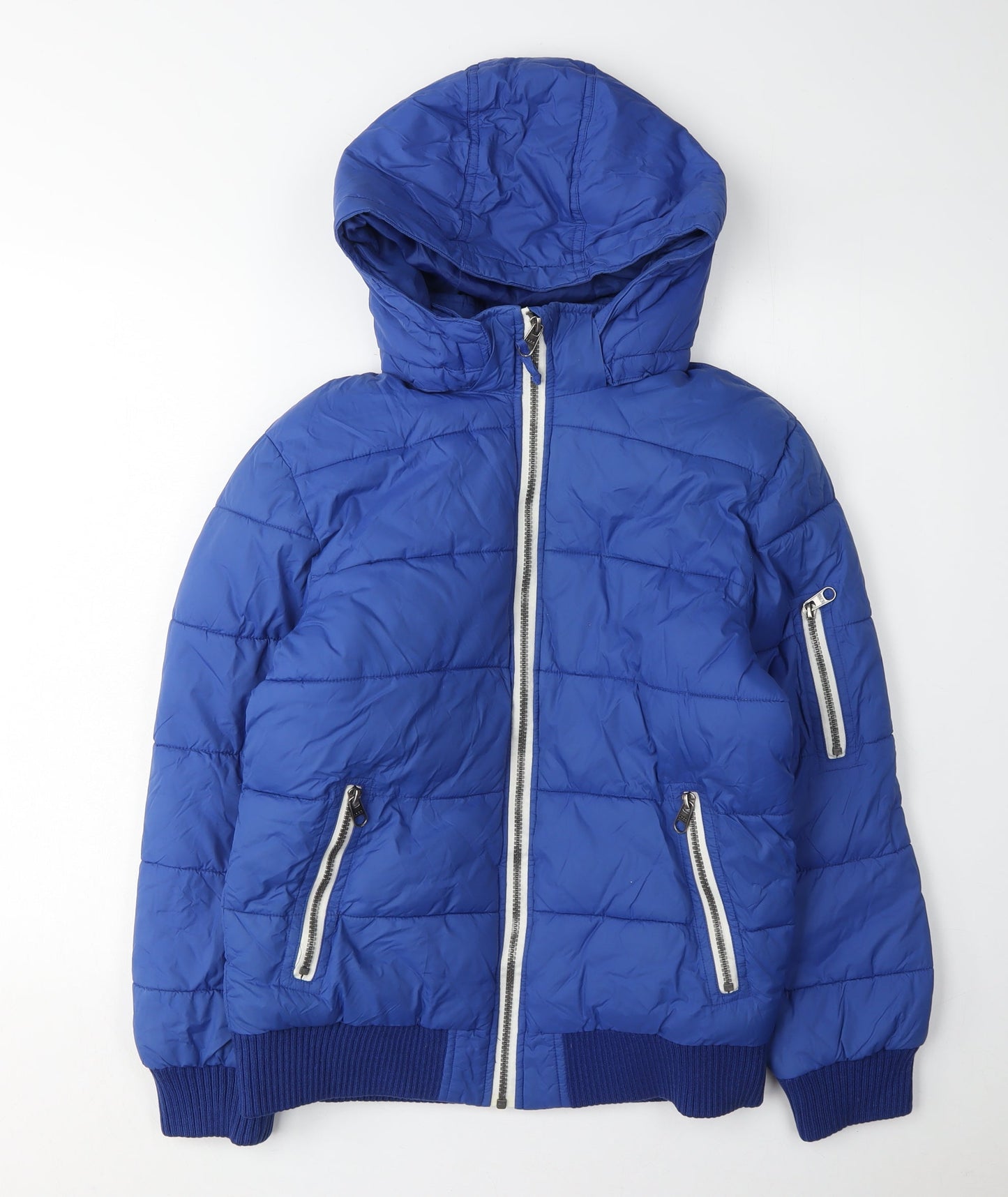 H&M Boys Blue Puffer Jacket 13 Years Hooded Winter Coat
