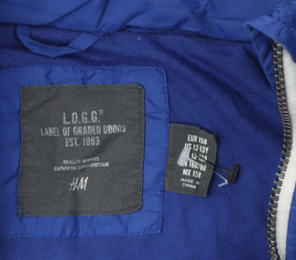 H&M Boys Blue Puffer Jacket 13 Years Hooded Winter Coat