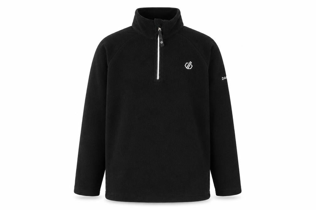 Front view of Dare 2b boys’ black 9-10 years fleece 1/2 zip sweatshirt