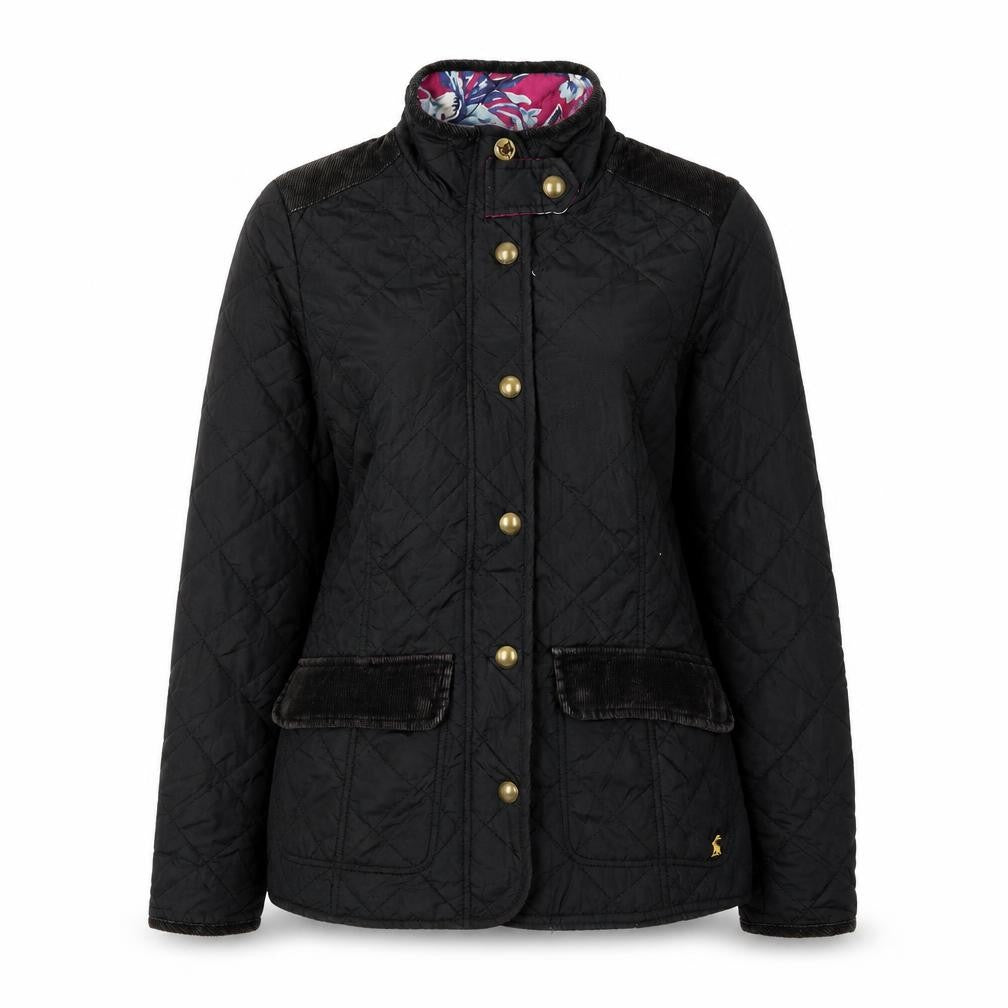 Womens UK Size 8 Joules Black Quilted Coat