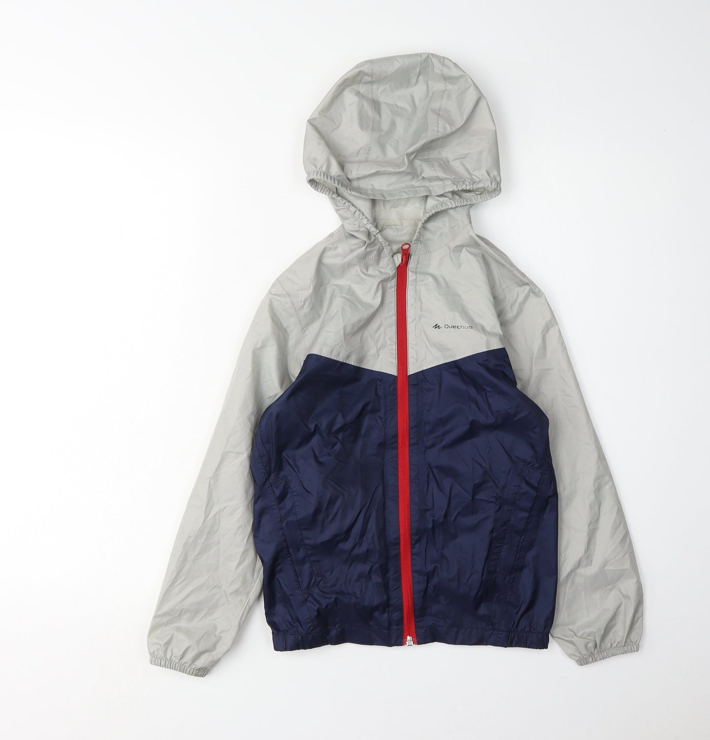 Decathlon Boys Blue Grey Windbreaker Jacket 8 Years Hooded