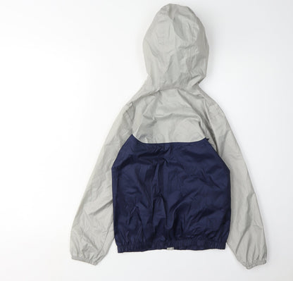 Decathlon Boys Blue Grey Windbreaker Jacket 8 Years Hooded