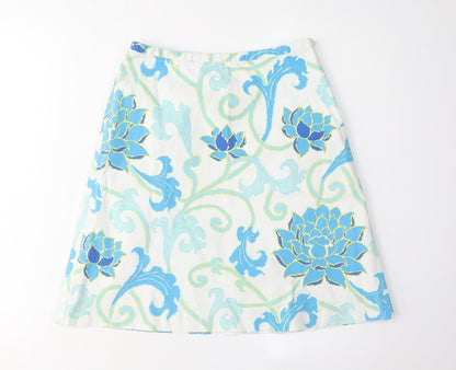 Laura Ashley Women Blue Floral A-Line Skirt Size 8