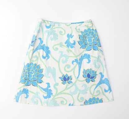 Laura Ashley Women Blue Floral A-Line Skirt Size 8