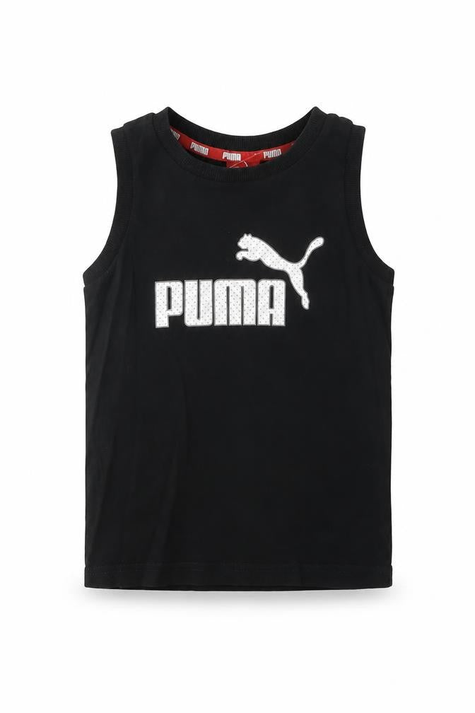 Front view of Puma boys’ black sleeveless tank top 5-6 years