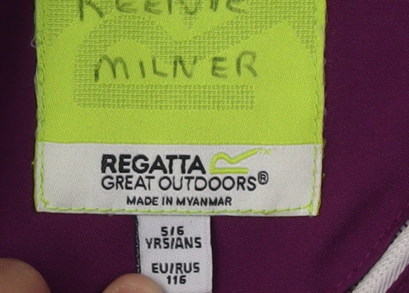 Regatta Girls Purple Hooded Jacket 5-6 Years - Waterproof Outdoor Coat