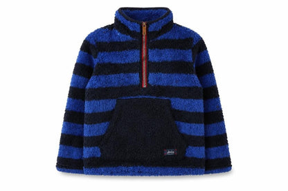 Front view of Joules boys’ blue striped fleece sweatshirt 5-6 years